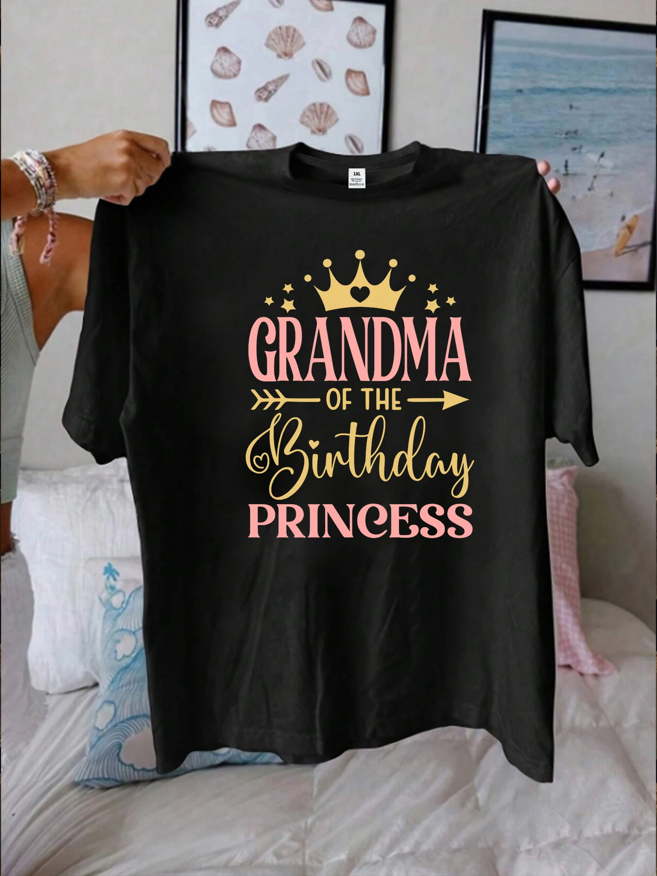 

【1144804】Женская футболка больших размеров с круглым вырезом и принтом короны, летняя повседневная футболка с короткими рукавами, модная и универсальная.