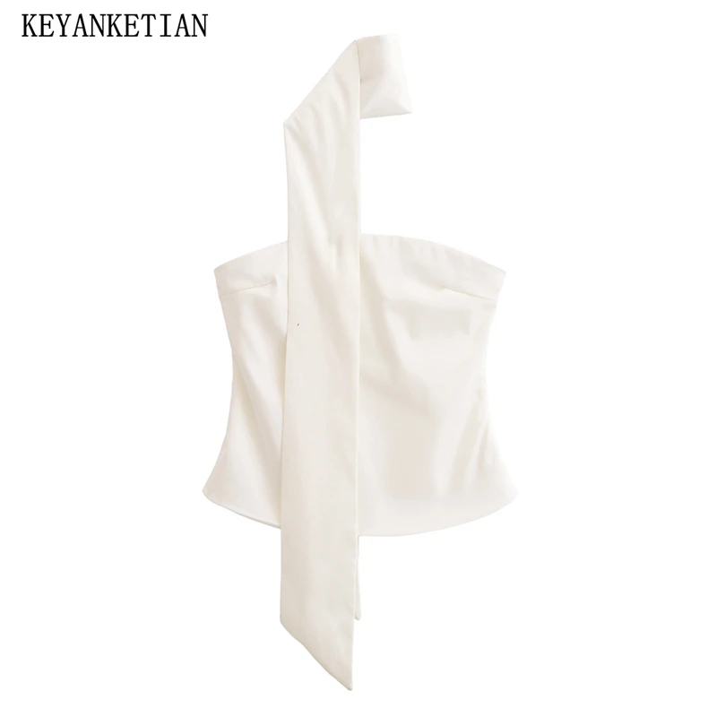 

KEYANKETIAN Summer New Women's Shawl collar Two Pieces Sets Strapless Corset Side Zipper Slash neck Fashion Vest Slim Camisole