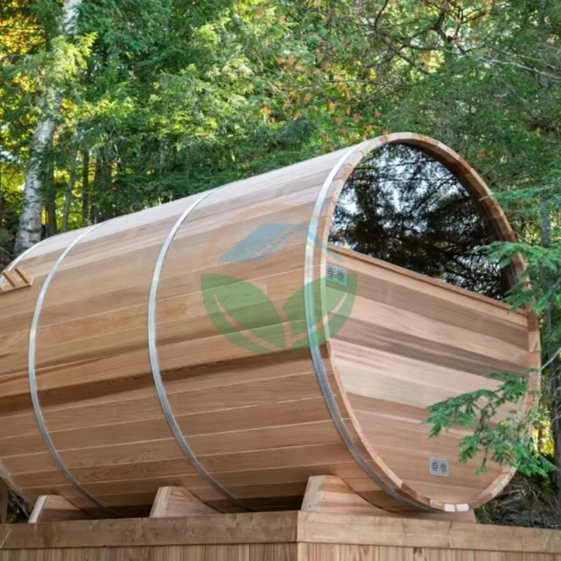 Lu-xury 4 Person Use Sauna Canada Red Cedar Outdoor Large Size Panoramic Barrel Sauna