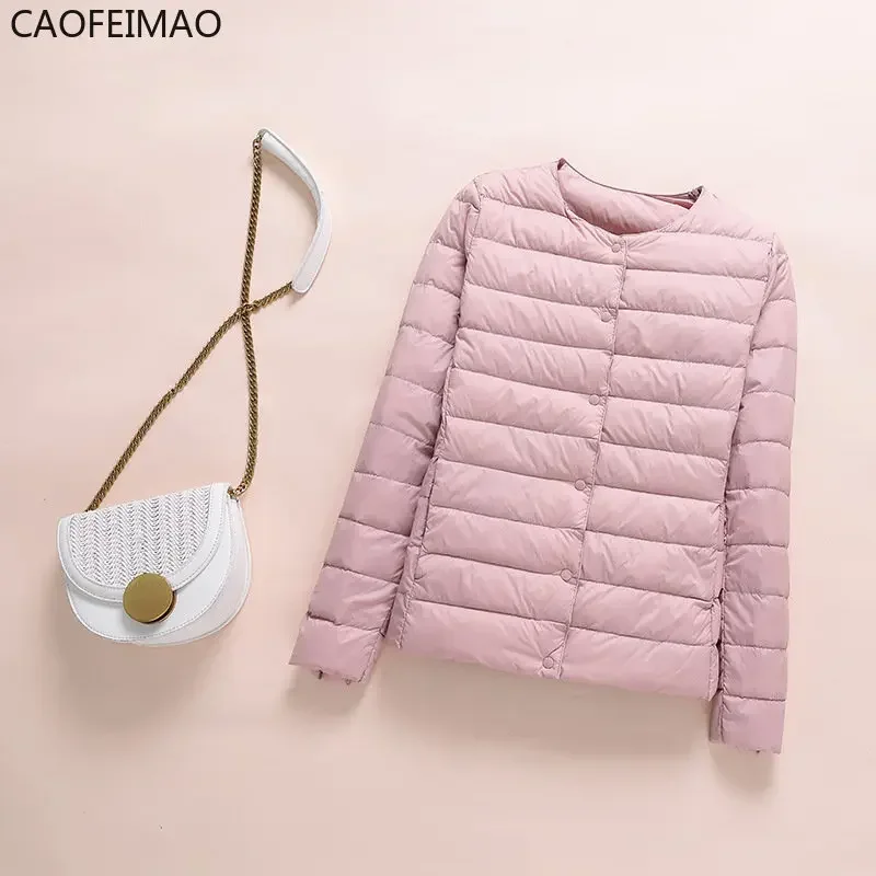 Forro feminino pato para baixo jaqueta o pescoço variável com decote em v 2023 novo inverno feminino manter quente sem gola ultraleve acolchoado casaco puffer