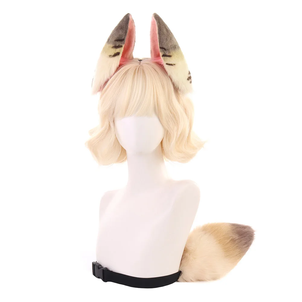 ケモノミ-フェイクファーバニー耳ヘッドバンドテールセット、ふわふわアニマル耳ヘアフープ、ハロウィンアニメパーティーロリータコスプレアクセサリー