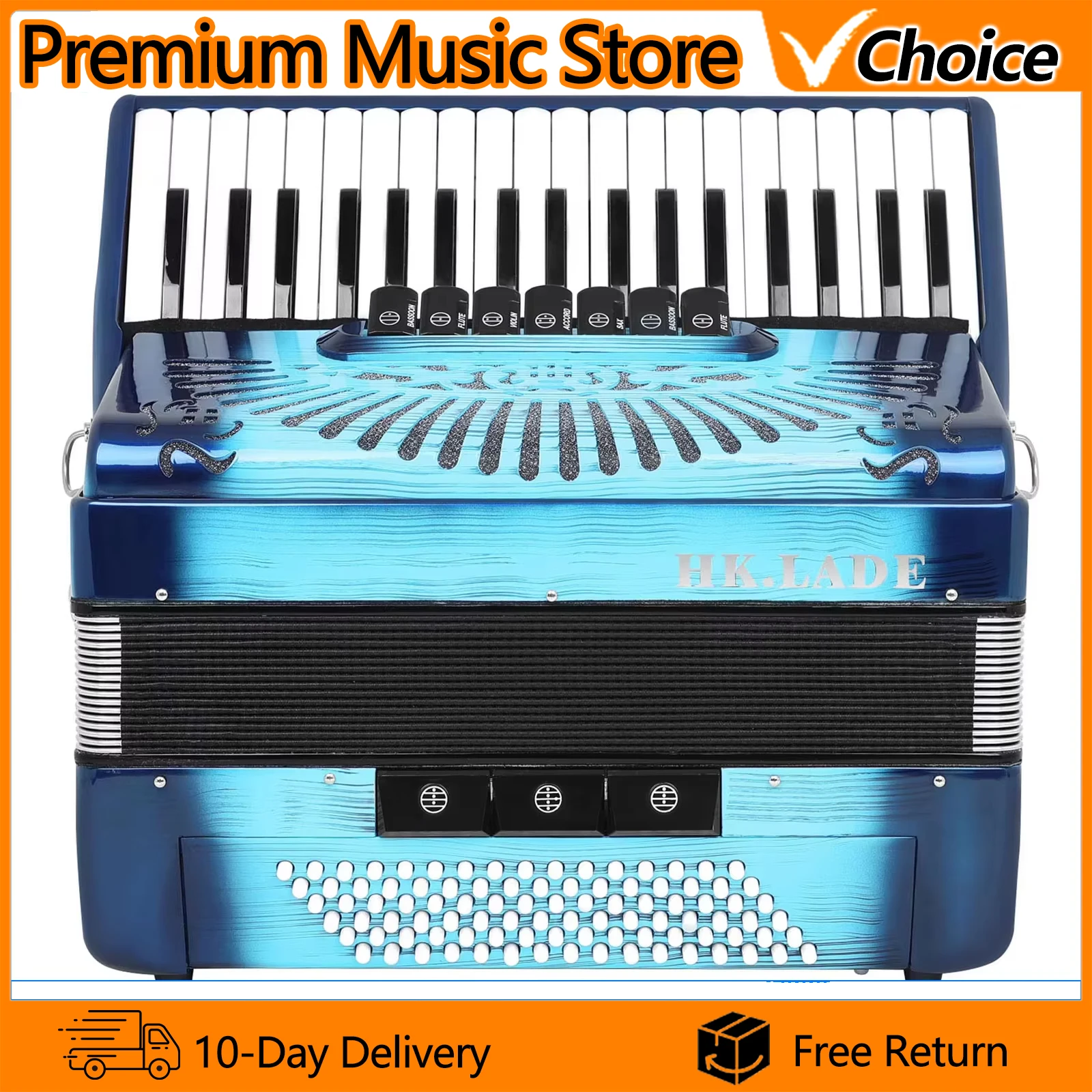 HK-LADE Accordion 37 Keys 96 Bass Keyboard Instrument Musical Piano Professional Performance Accordion with Bag Straps