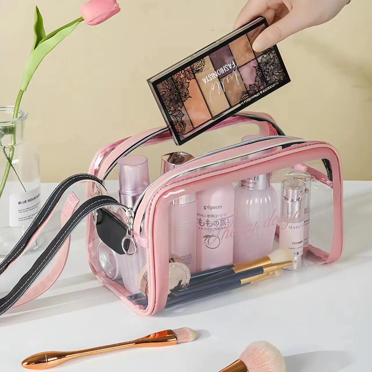 Clear Makeup Bags, Large Travel Cosmetic Zipper Pouch for Women,  Transparent Makeup Organizer, Clear Travel Toiletry Bags