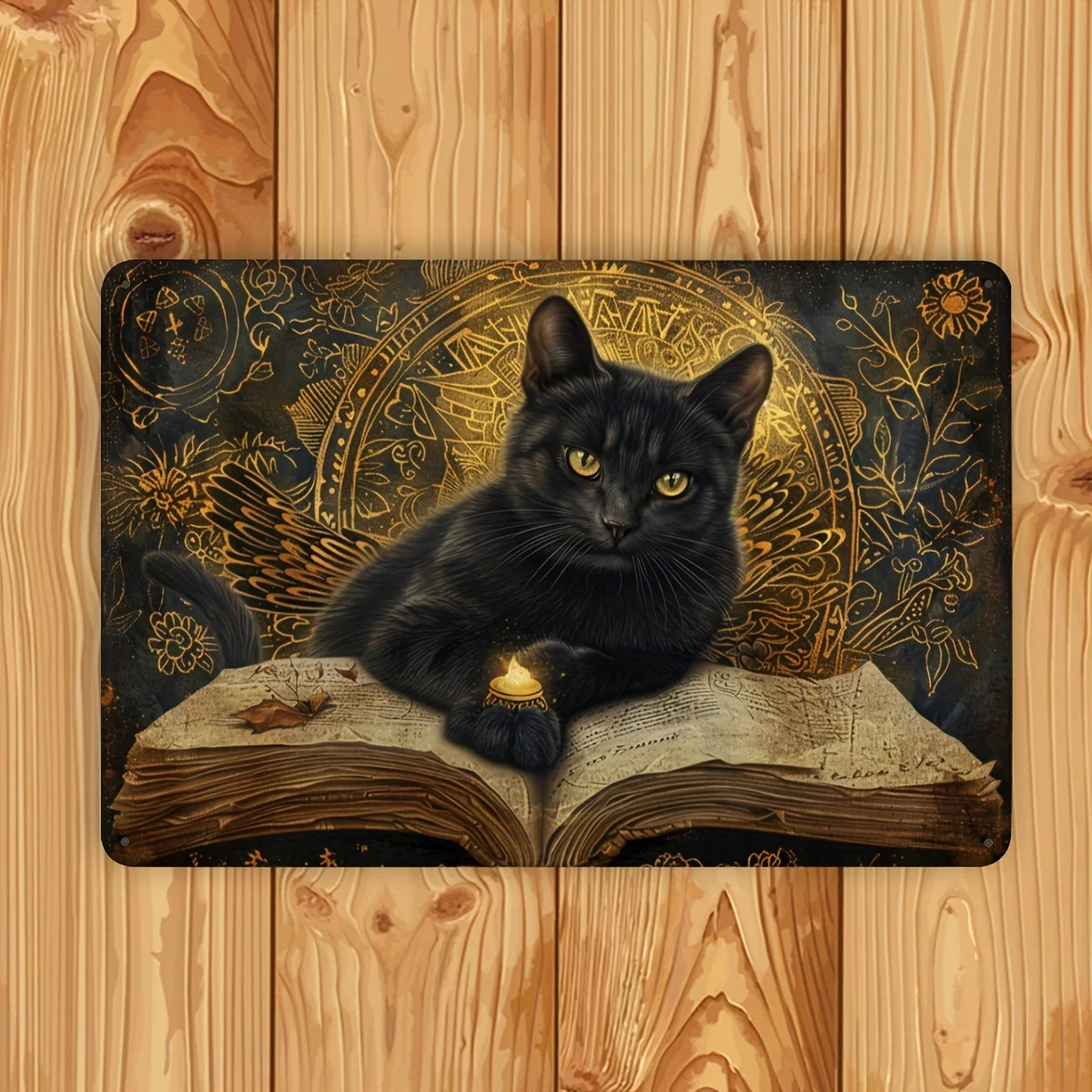 Vintage Metal Tin Sign - Black Cat Reading a Book Wall Art,  Inch Rustic Iron Decor with Pre-Drilled Holes, High Quality Indoor