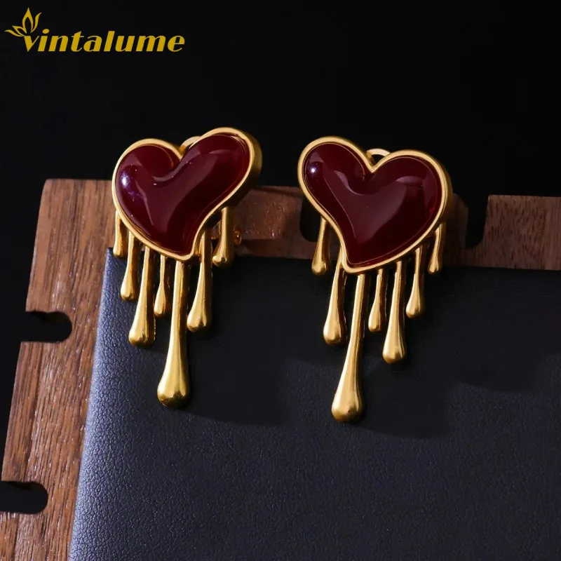 

Серьги-кольца Vintalume в винтажном стиле, с красной смолой, золотыми кисточками и сердечками, трансформируемые, для женщин, изящные, модные