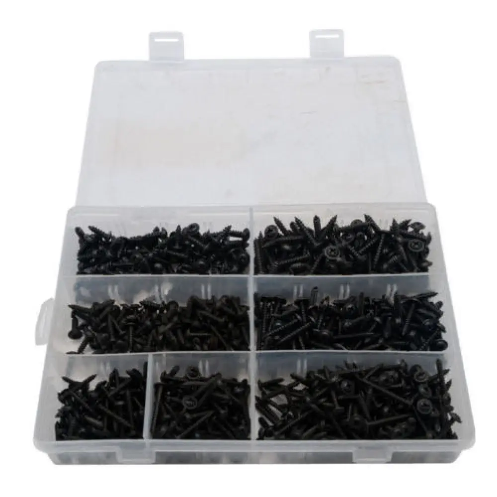 700pcs Black Self Tapping Screws Set with Box Pozi Driver Cross Countersunk Head Self-propelled Nails Coarse Teeth Screws