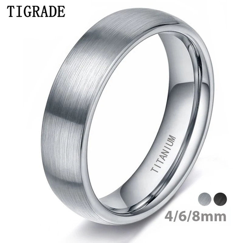 Tigrade 4/6/8mm szczotkowany prosty srebrny/czarny kolor tytanowy pierścionek mężczyźni minimalistyczny obrączka pierścionki zaręczynowe kobiety biżuteria męska