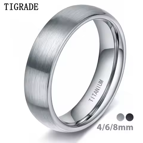 Tigrade 4/6/8mm Brushed Simple Silver/Black Color Titanium Ring Men Minimalist Wedding Band Engagement Rings Women Male Jewelry