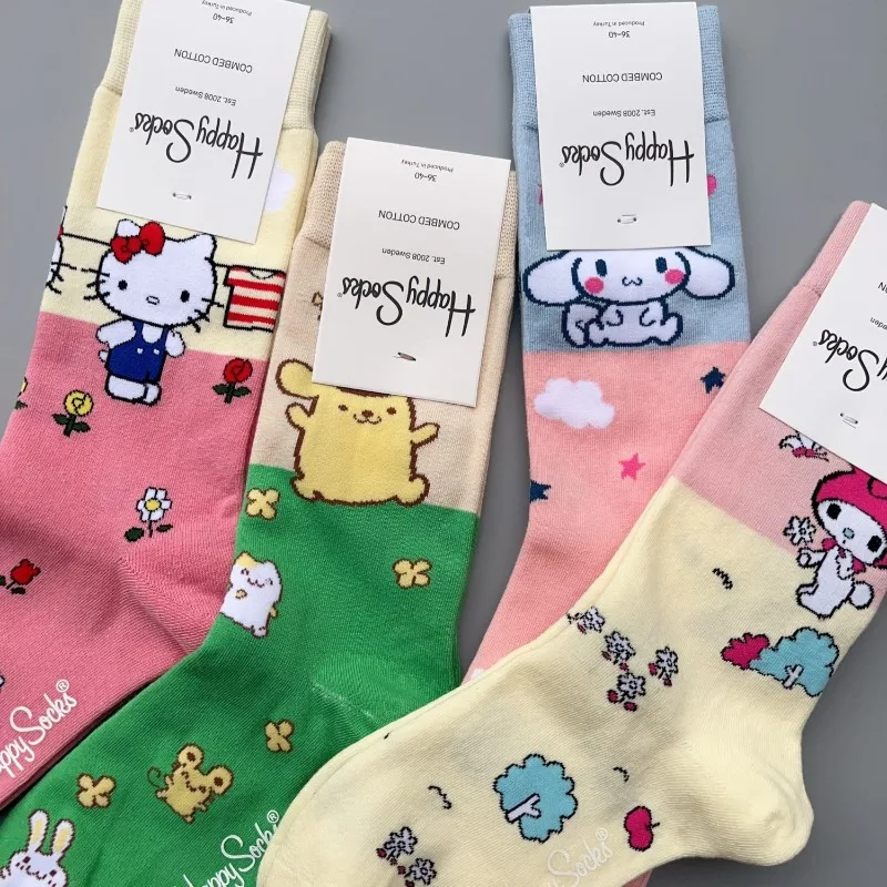 

Kawaii Sanrio Trendy Mid-Calf Socks Hello Kitty New Pink Cute Trendy Socks My Melody Cinnamoroll Vibrant Fashion Add-ons Gift
