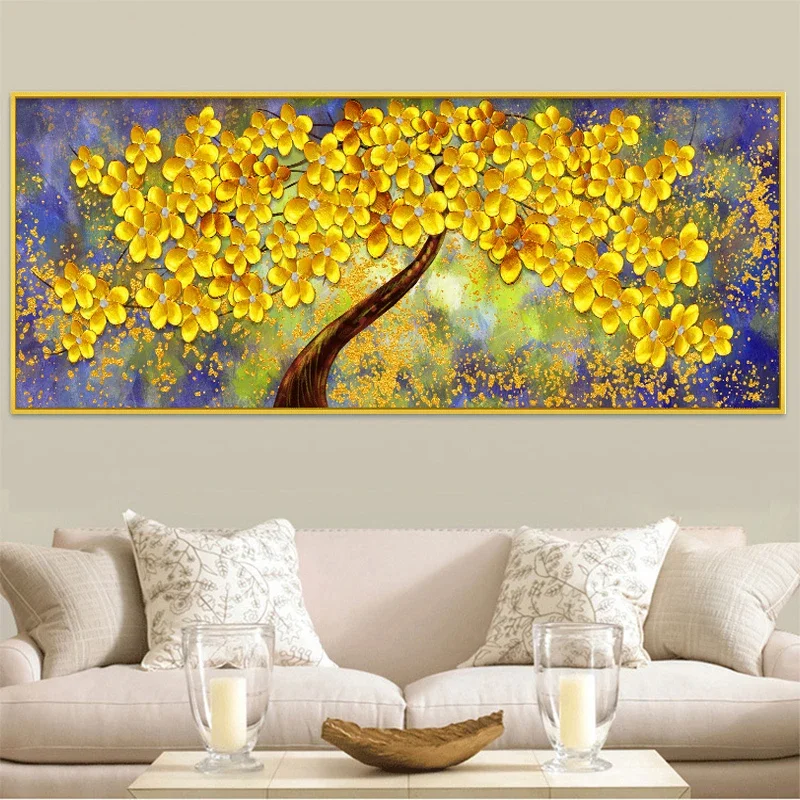 Golden Wealth Tree 5D Diamond Paintings Full Diamond Embroidery Large Living Room Office Home Decor Diamond Cross Stitch Kits