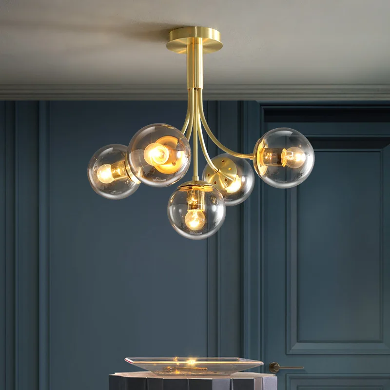 Modern Luxury Multi Head Glass Ball LED Ceiling Lamp Living Room Restaurant Bedroom Kitchen Designer Minimalist Home Decor Light