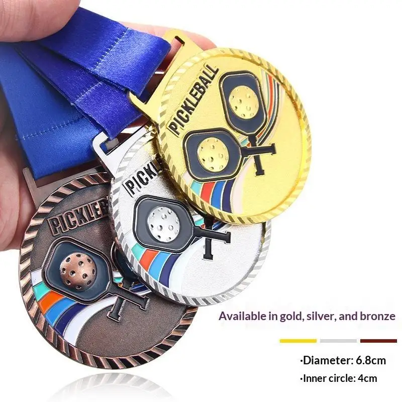 Pickleball Match Reward Medals Gold Silver Bronze 3 Pcs Durable Metal with Free Lanyards for Home Game Souvenir