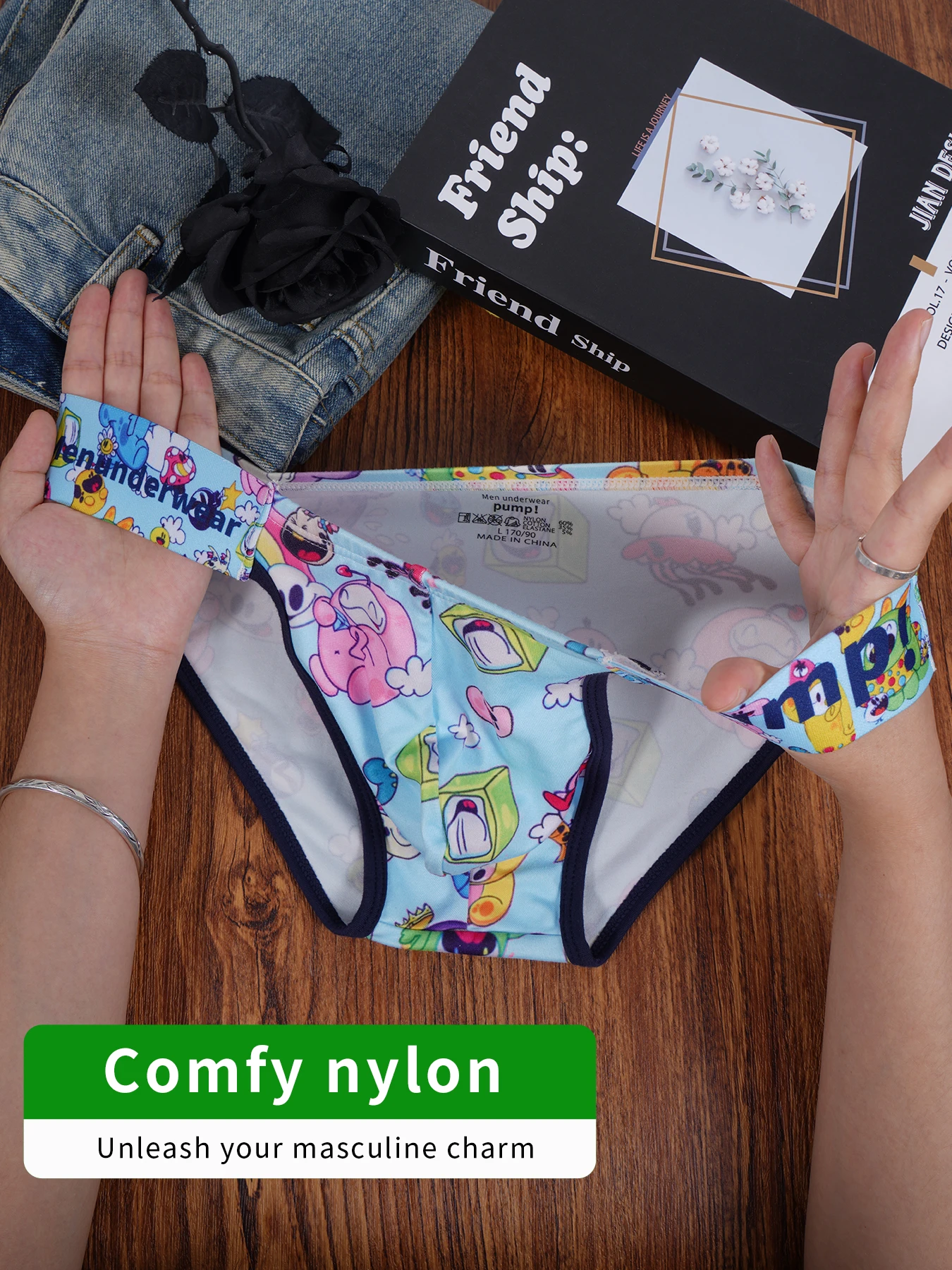 Men's PUMP! Ice Silk Briefs U Convex Pouch Cartoon Print Elastic Waistband Soft Breathable Fashion Underwear