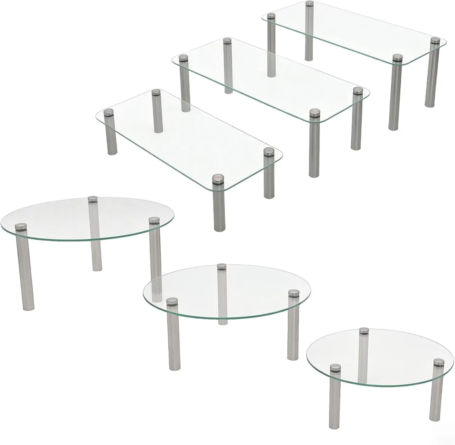 

6-Piece Tempered Glass Cake Stand Set with Round & Rectangular Plates for Dessert Display and Party Decor