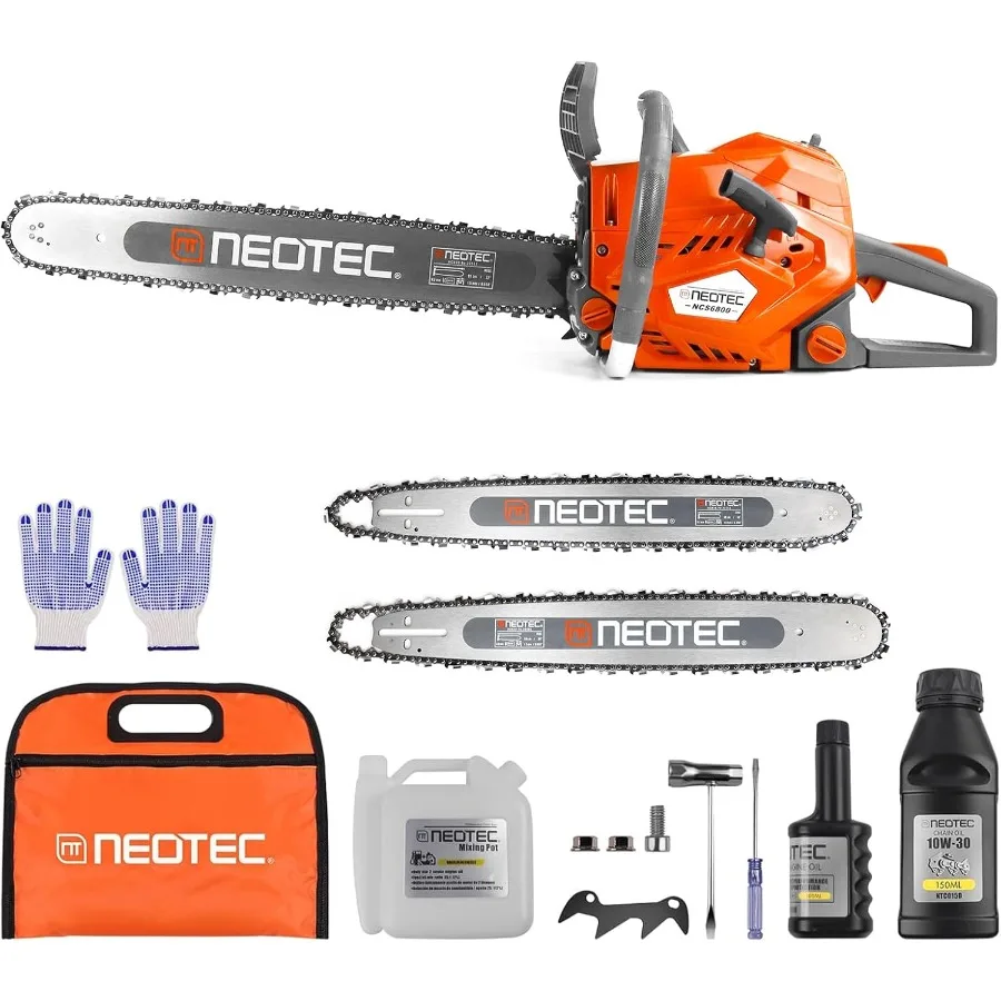 

68CC Gas Powered Chainsaw 22-24 Inch Bar Chainsaws 2-Cycle Cordless Handheld Petrol Gasoline Chain Saw for Tree Felling Forestr