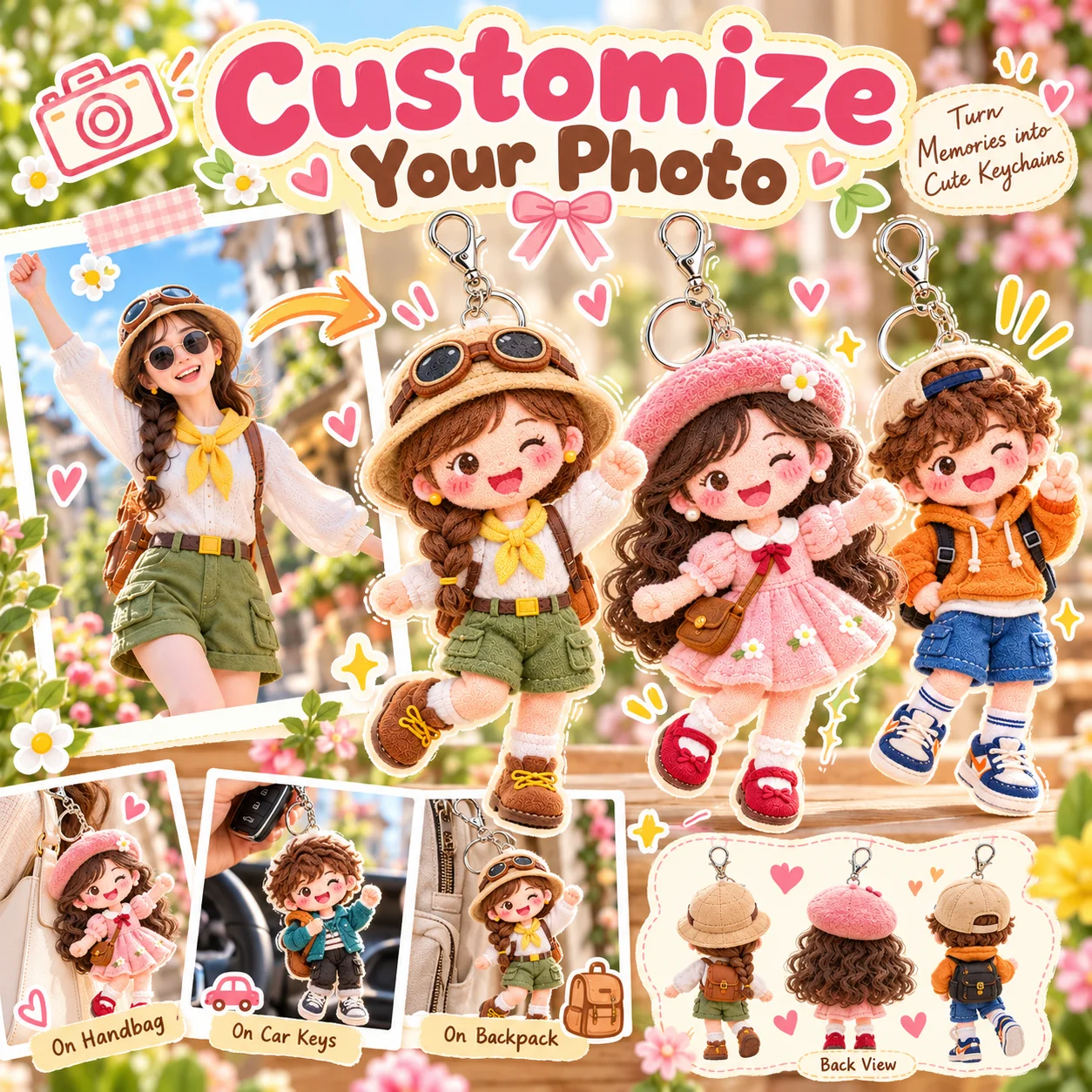Custom Abstract Doll Keychain Personalized Photo Pendant Bag Charm Funny Gift for Backpack Keys Party Favor Collectible Decor