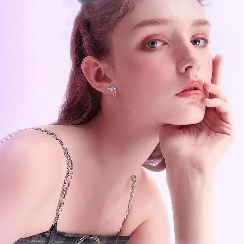 أقراط كرومي-كاواي سانريو من الفضة للإناث ، أقراط كرتونية لطيفة ، قلادة أذن Y2K ، هدايا للطلاب ، ديكور ، موضة #4