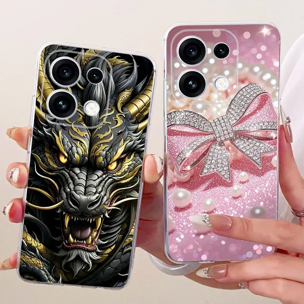 Clear Phone Case For Oppo Reno 16 Pro Casing CPH2863 Cute Cartoon Luxury Flowers Funny Painted Cover For Oppo Reno16 Pro Fundas