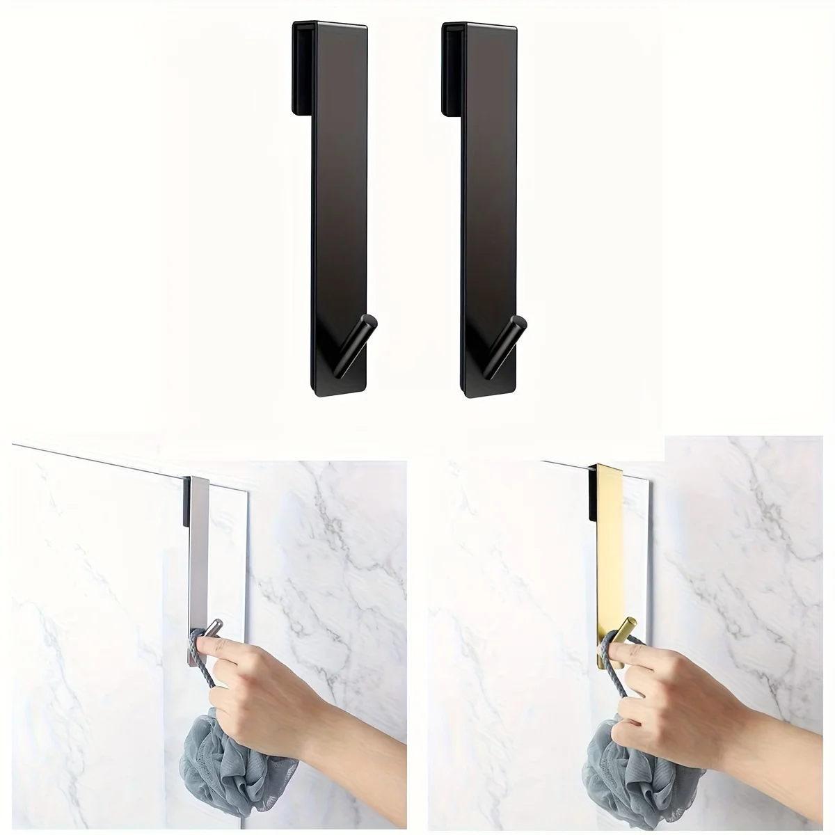 

2pcs Stainless Steel Over Glass Door Shower Door Back Shower S-Shape Towel Hooks Bathroom Bathrobe Hanger Holder Rack