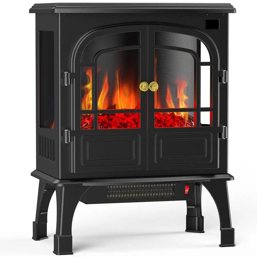 

Freestanding Electric Fireplace Heater, 26Two Door Fireplace with 3D Flame Effect, Overheating Safe Design, Energy Saving Space