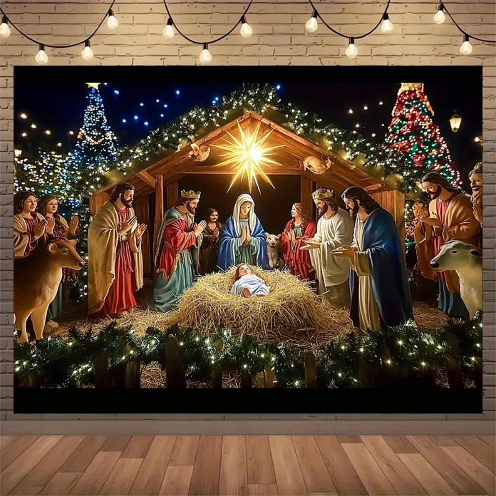 1pc Large Nativity Scene Peach Skin Tapestry, Polyester Tapestry for Living Room Bedroom Office Wall Hanging, Home Decor Room De