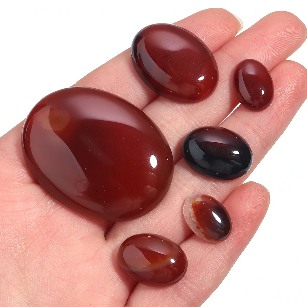 2-10pcs Deep Red Agate Natural Stone Cabochon Oval Flatback Cabochon Loose Beads For Jewelry Making DIY Necklace Ring Findings