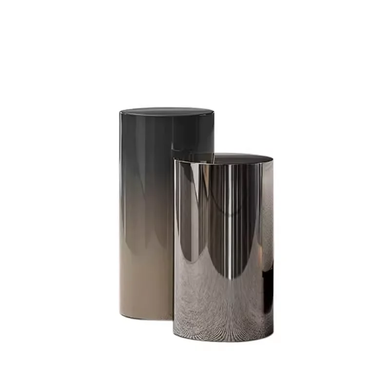 

Modern light luxury stainless steel edge table minimalist small corner high-end small round table high and low combination