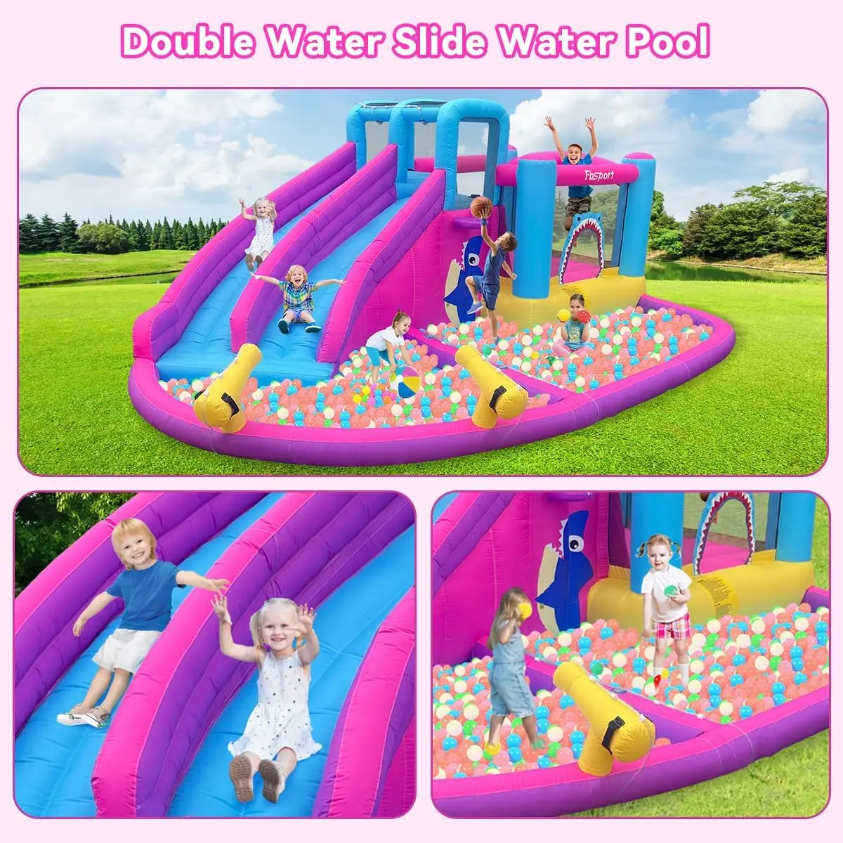 Twin Water Slides Inflatable Bounce House for Kids, Includes Ball Pit, Water Cannon, Climbing Wall – Children's Bouncy Castle with 550W Air Blower for Backyard, Indoor & Outdoor Use view 2