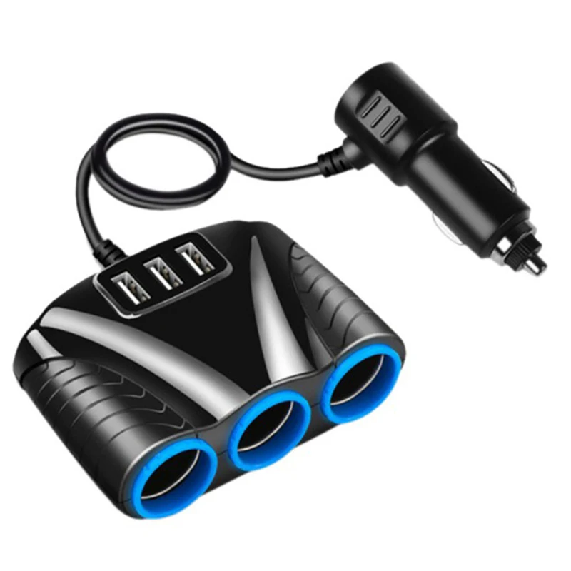 New Multi-Function One-To-Three Cigarette Car Cigarette Lighter Adapter Splitter 3.1A Output Power 3 USB Car Charger