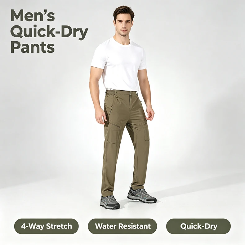 EUMERGX Herren-Sommer-Wanderhose, schnell trocknende, wasserdichte Cargohose, Outdoor-Stretch-Berghose für Camping, Klettern – Detail 5