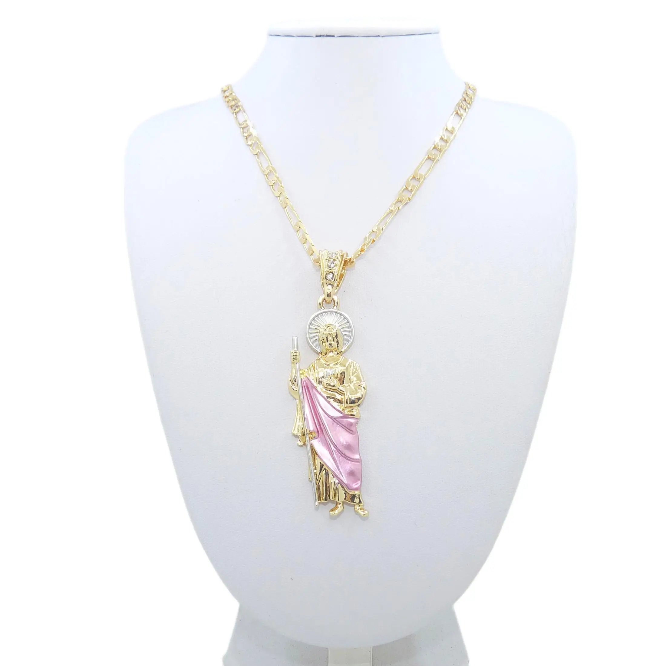 Saint Jude Necklace 14K Gold Plated San Judas Necklace Figaro chain