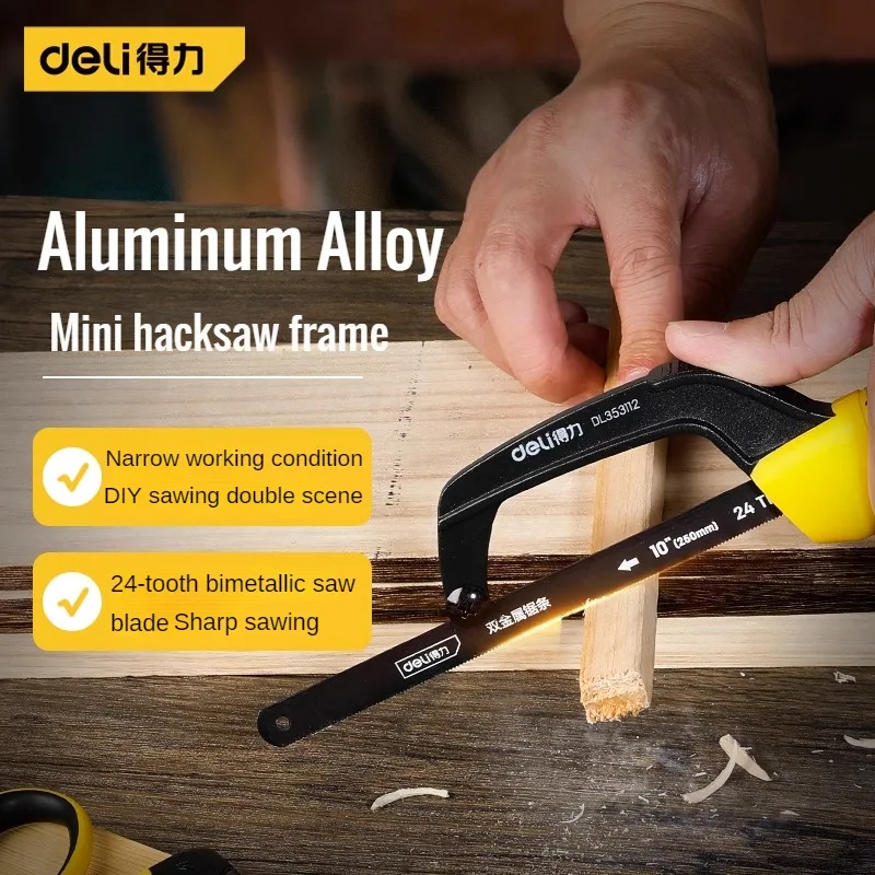 

Deli Handmade Small Hacksaw Household DIY Small Handheld Saw Blade Iron Mini Saw Bow Hand Holder Woodworking Steel Holder