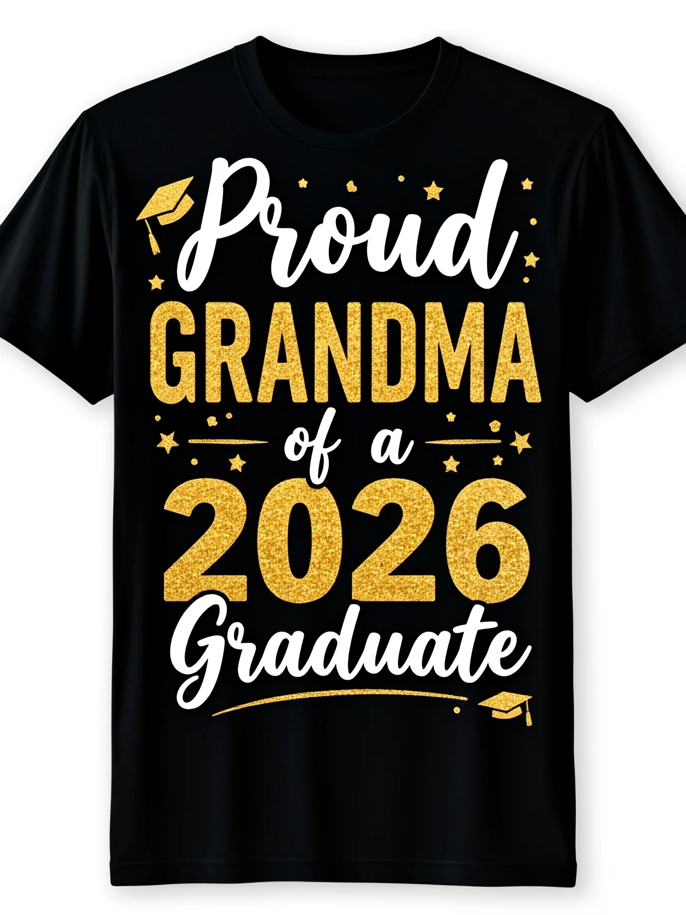 Proud Grandma of a Class of 2026 Graduate TShirt Unisex Loose Fit Casual Summer Wear Crew Neck Medium Stretch Fabric Perfect for Adults Going OutUnisex 2026 Black TShirt6Retro Casual Short-sleeved T-shirt with a Round Neck and Printed Pattern