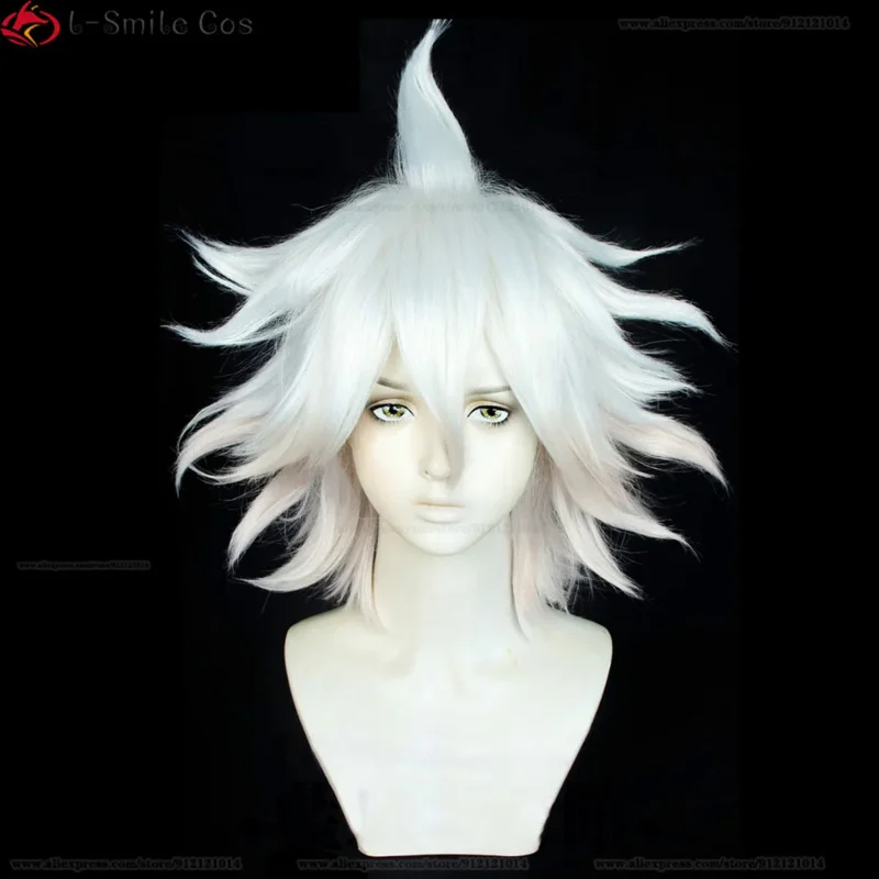 شعر مستعار تنكري من Danganronpa 2-nagito Komaeda ، شعر مستعار أبيض متدرج وردي ، شعر مستعار صناعي مقاوم للحرارة ، قبعة شعر مستعار