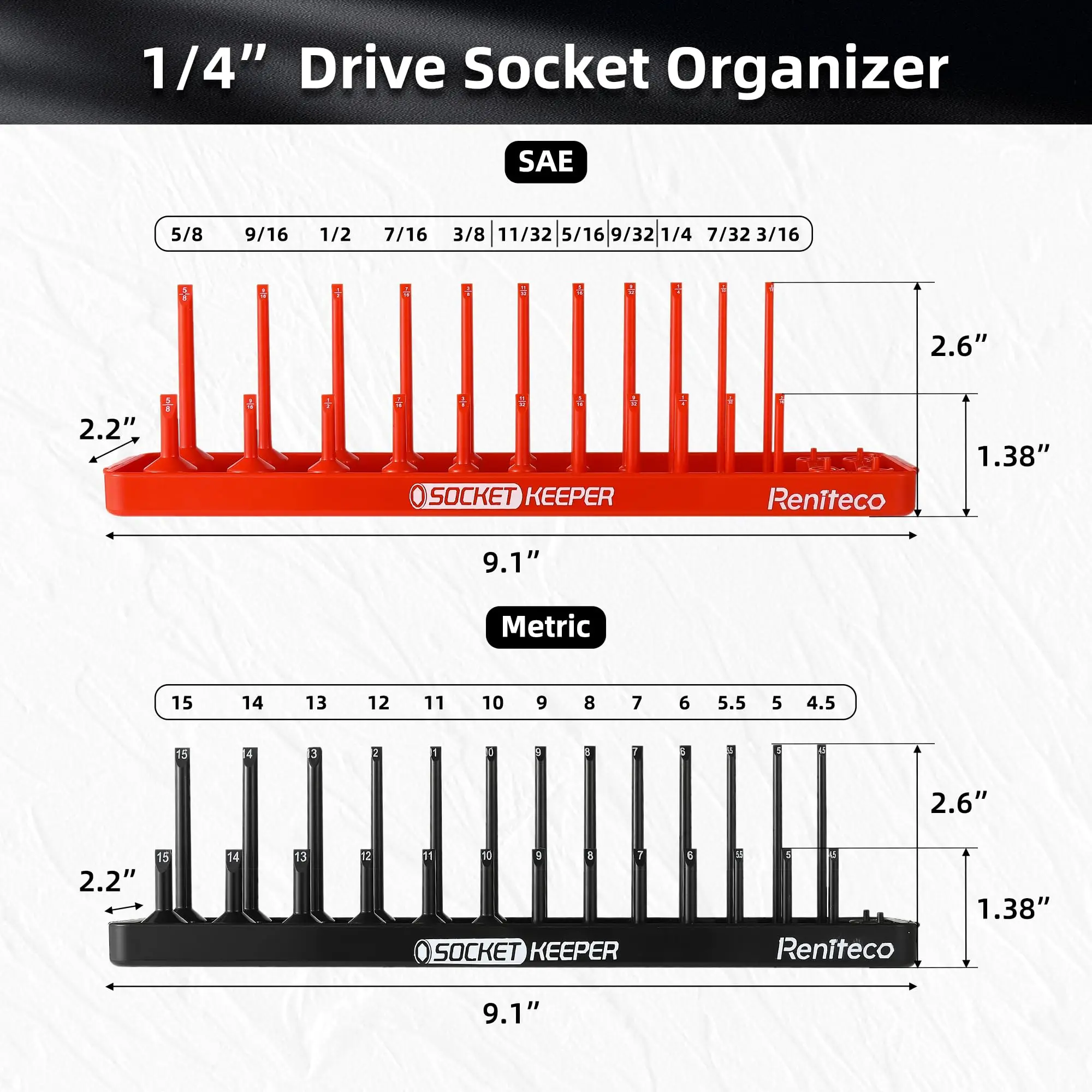 8PCS Socket Organizer Tray Set, SAE & Metric Socket Holder, 1/4