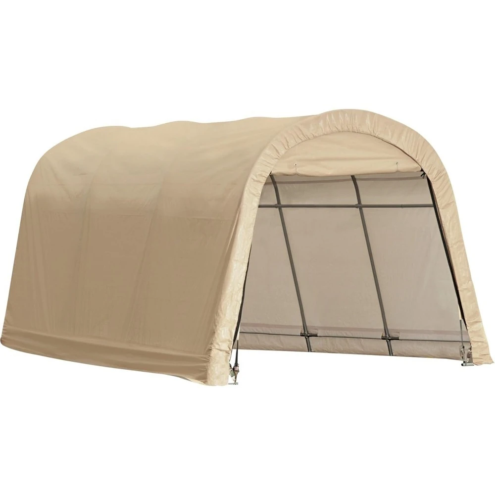 

10' X 15' X 8' All-steel Metal Frame Round Style Roof Instant Garage And Autoshelter With Waterproof And Uv-treated Ripstop