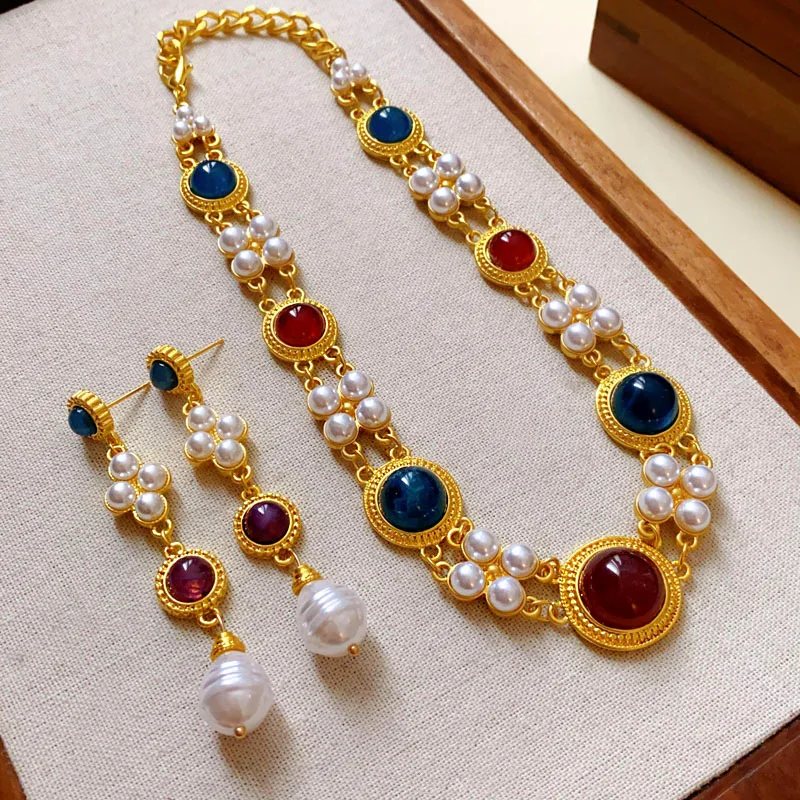 

Vintage Inspired Double Layer Pearl Necklace, Baroque Geometric Collar Chain, Unique Anniversary Gift for Her, Birthday Gift