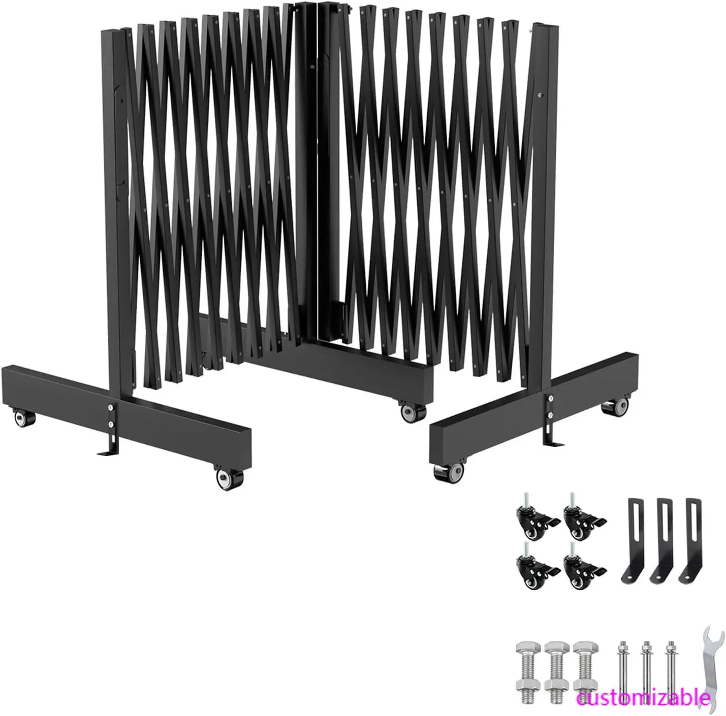 

16-футовый промышленный металлический расширяемый баррикадный выдвижной дорожный забор с роликами, складными защитными воротами, портативными воротами-барикадами