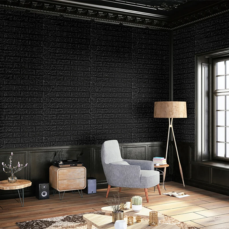 แผ่นผนังลายอิฐ 3 มิติ แบบลอกติด วอลเปเปอร์ตกแต่งผนังสไตล์เรโทร สำหรับห้องนั่งเล่น ห้องนอน ตกแต่งบ้าน