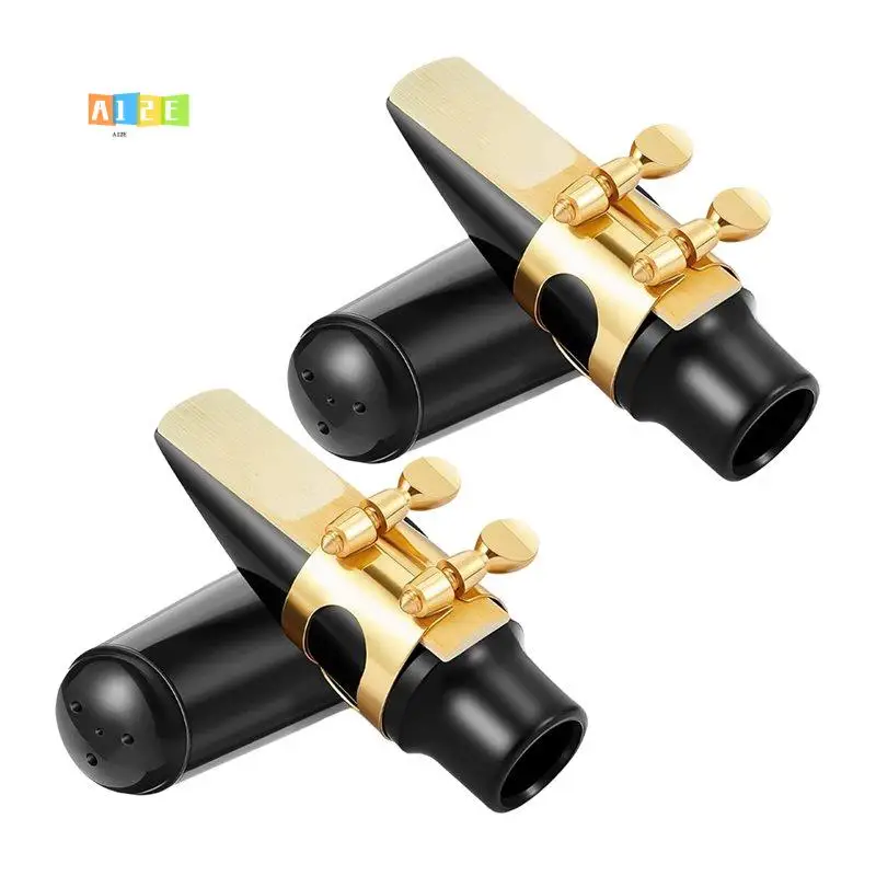 

A12E-2 Set Alto Sax Mouthpiece Kit Include 2 Gold Saxophone Mouthpieces 2 Reeds 2 Plastic Caps 2 Sax Ligatures