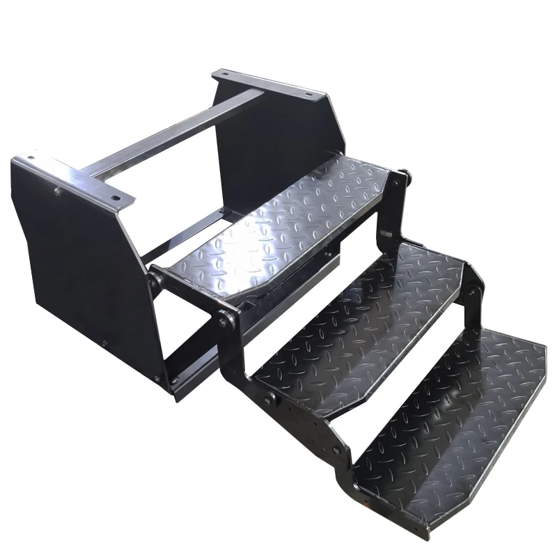 528mm RV Step Carbon Steel Material Manual Folding Sliding Triple Steps Loading 150 KGs