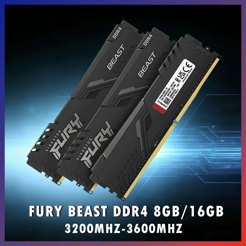 Kingston Fury Beast DDR4 8G 16G  3600 3200Mhz RAM PC Memory 288Pin XMP2.0 Heatsink For Desktop AMD or INTEL Motherboard
