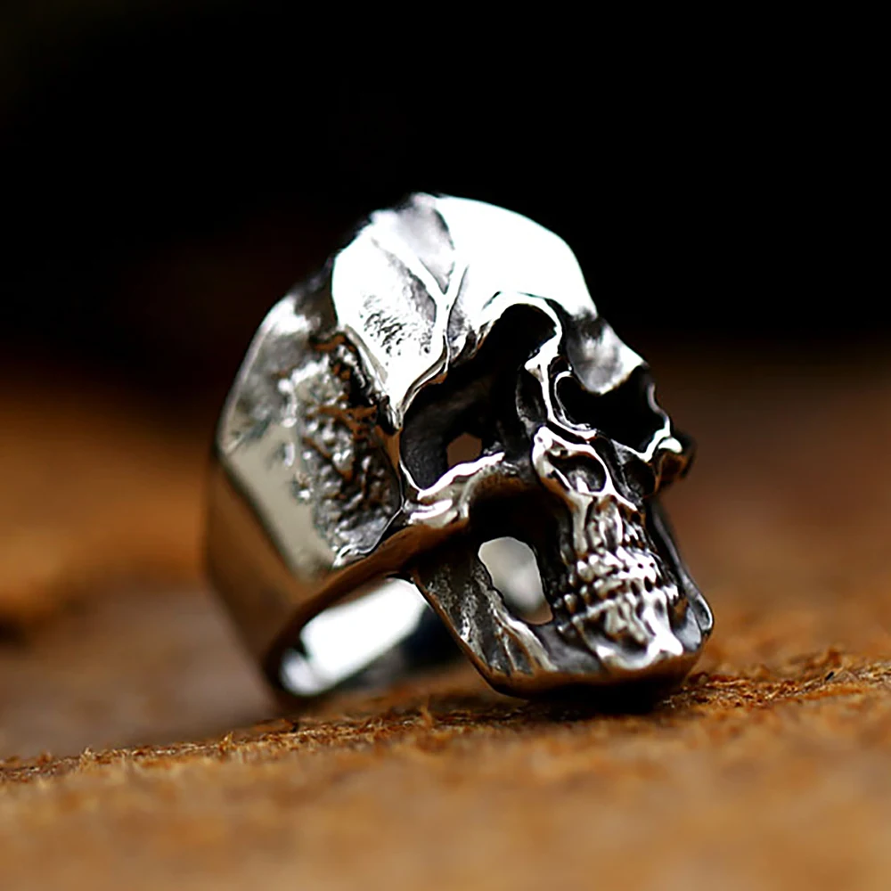 Vintage Punk Satanic Devil Skull Ring Silver Color Twisted Skull Rings for Men Boys Stainless Steel Biker Jewelry Gift Wholesale