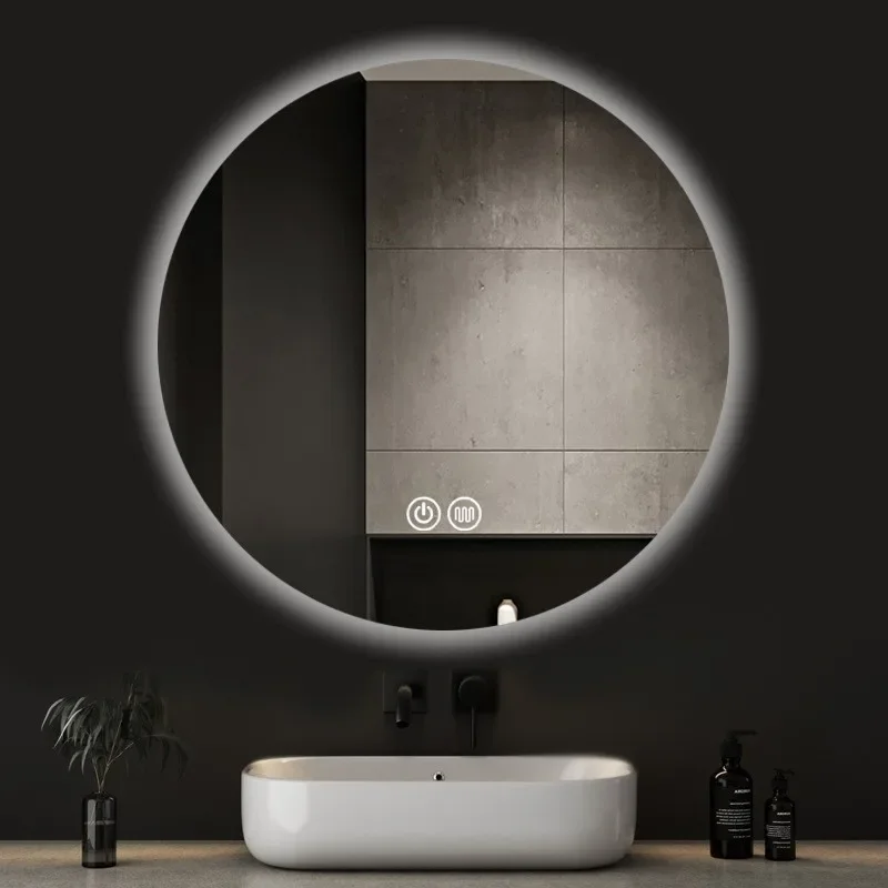 Smart touch screen bathroom mirror with lamp, bathroom LED makeup mirror, backlit round mirror, wall-mounted anti-fog bathroom m