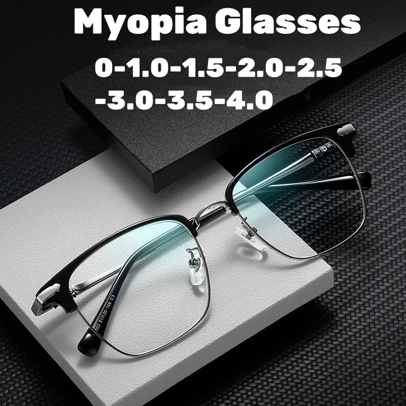 

Business Anti Blue Light Myopia Glasses Women Men Retro Half Frame HD Near Sight Eyeglasses Computer Radiation Eye Protection