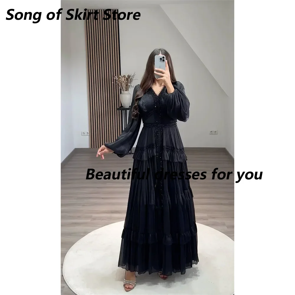 Customized Elegant V-neck Prom Gown Women A-line Floor Length Skirts Layered Draped Tulle Formal  Occasion Dresses Evening Dress image 3