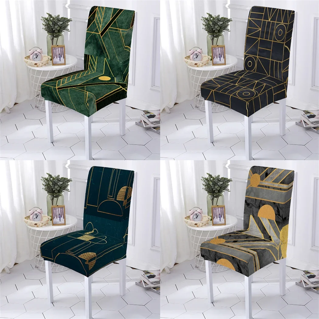Polygon Geometry Style Chair Covers Dining Room Sofa And Chairs Cases Elastic Chairs Case Splicing Lattice Printing Chair Cover