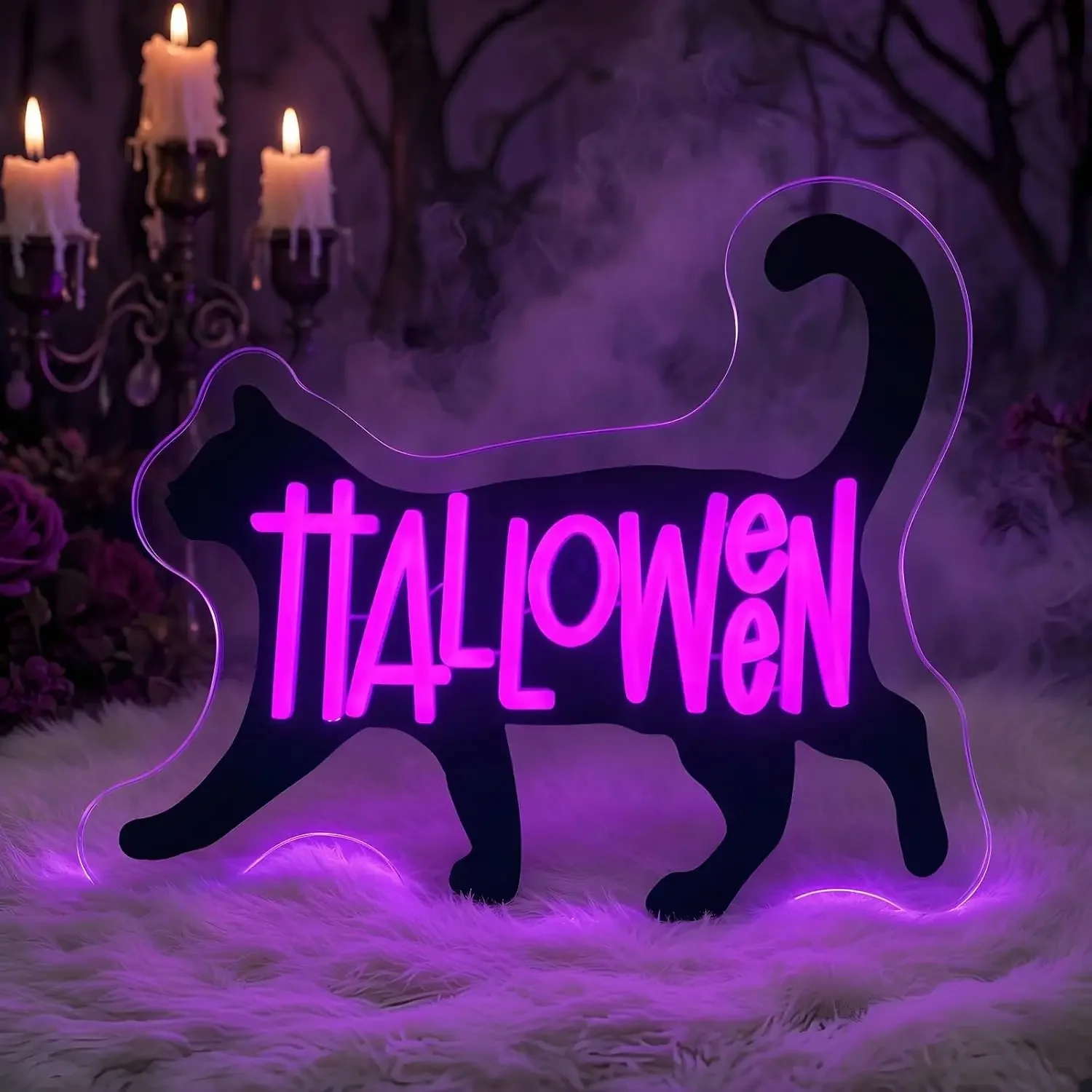 Halloween Neon Sign USB Powered Cat LED Neon Light Halloween Party Bar Gaming Room Bedroom Aesthetic Decor Night Light Gift