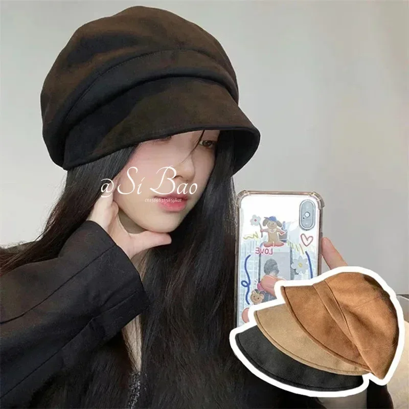 Retro Octagonal Beret Hats Women Autumn Winter Solid Color Warm Newsboy Caps Lady Girl Elegant Artist Painter Caps