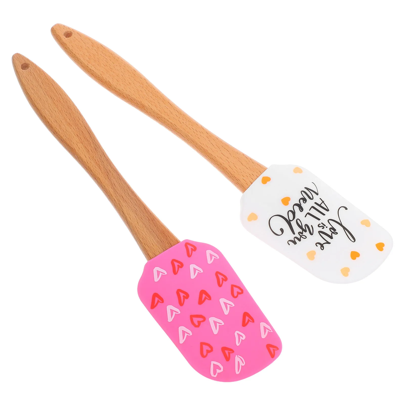 

2Pcs Valentine Silicone Kitchen Spatula Set Heart Shape Heat Resistant Wooden Handle Baking Cake Decorating Scraper Tool